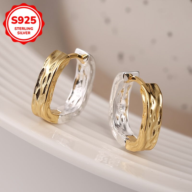 Geometric Hoop Earrings 925 Sterling Silver Square & Round